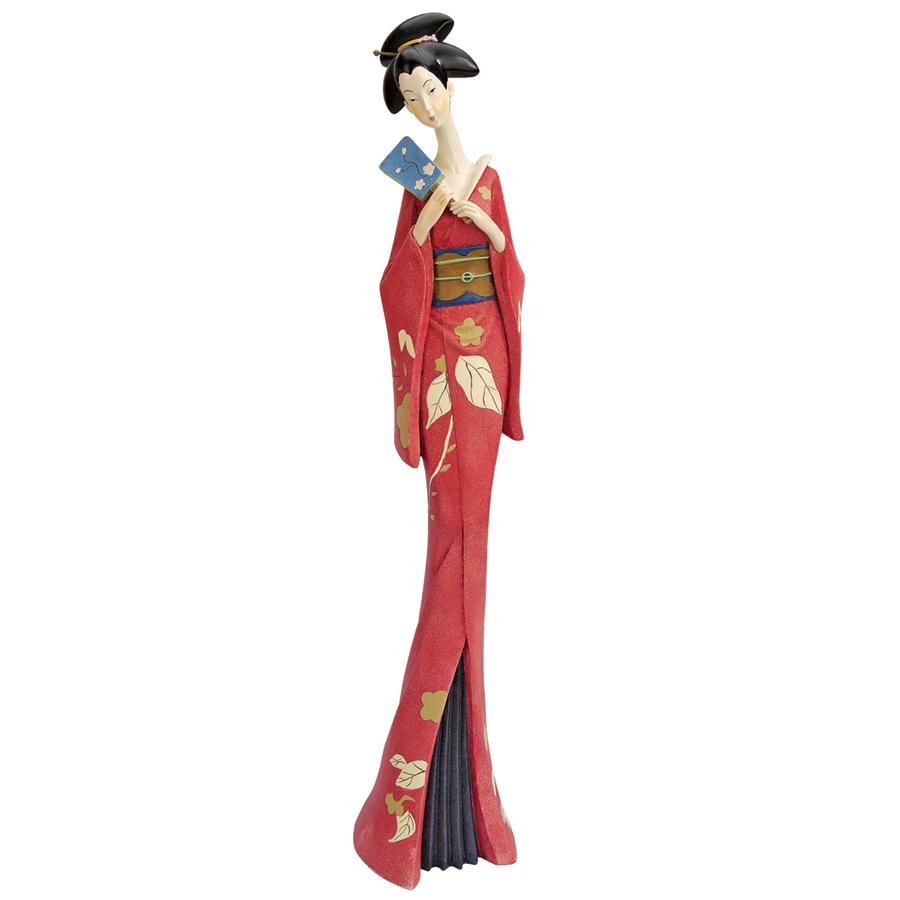 Japanese Maiko Geisha Fan Dancer Statues: Teruha