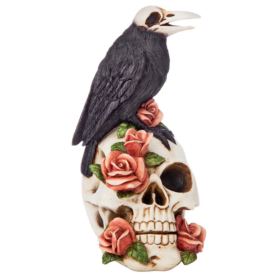 Raven and Roses Day of the Dead Skull Statue