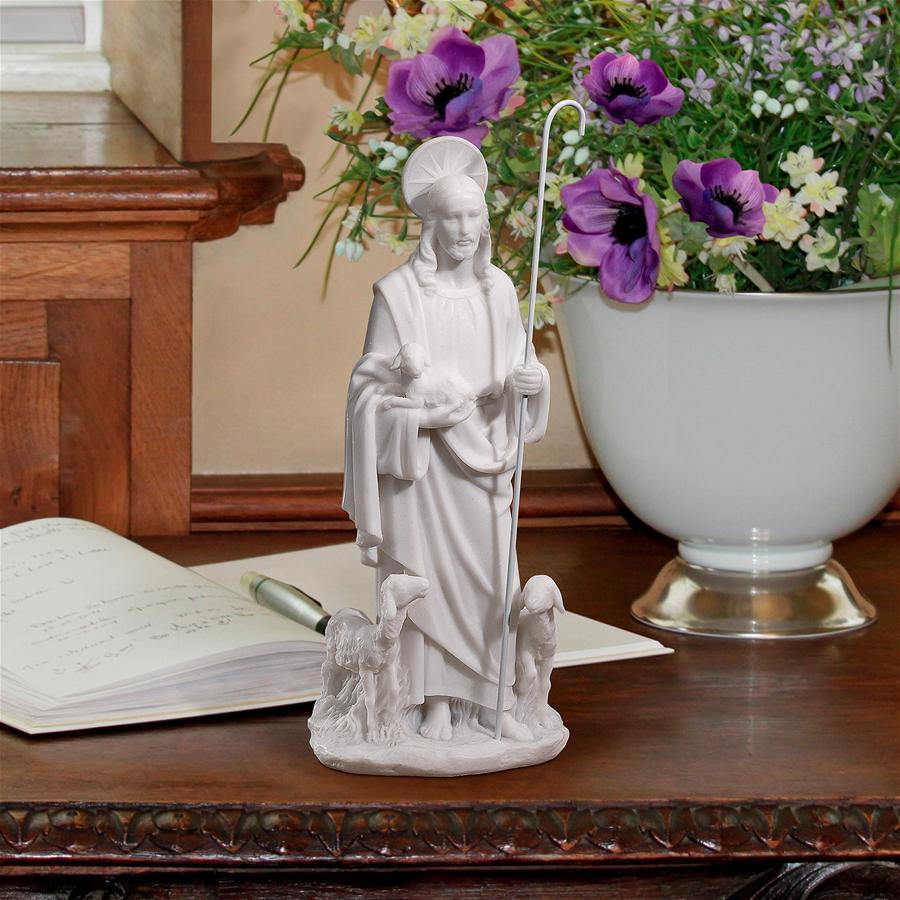 Jesus the Good Shepherd Marble Resin Statue: Desktop