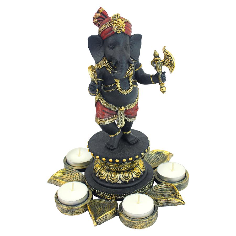 Standing Lord Ganesha on Lotus Flower Candle Holder Statue