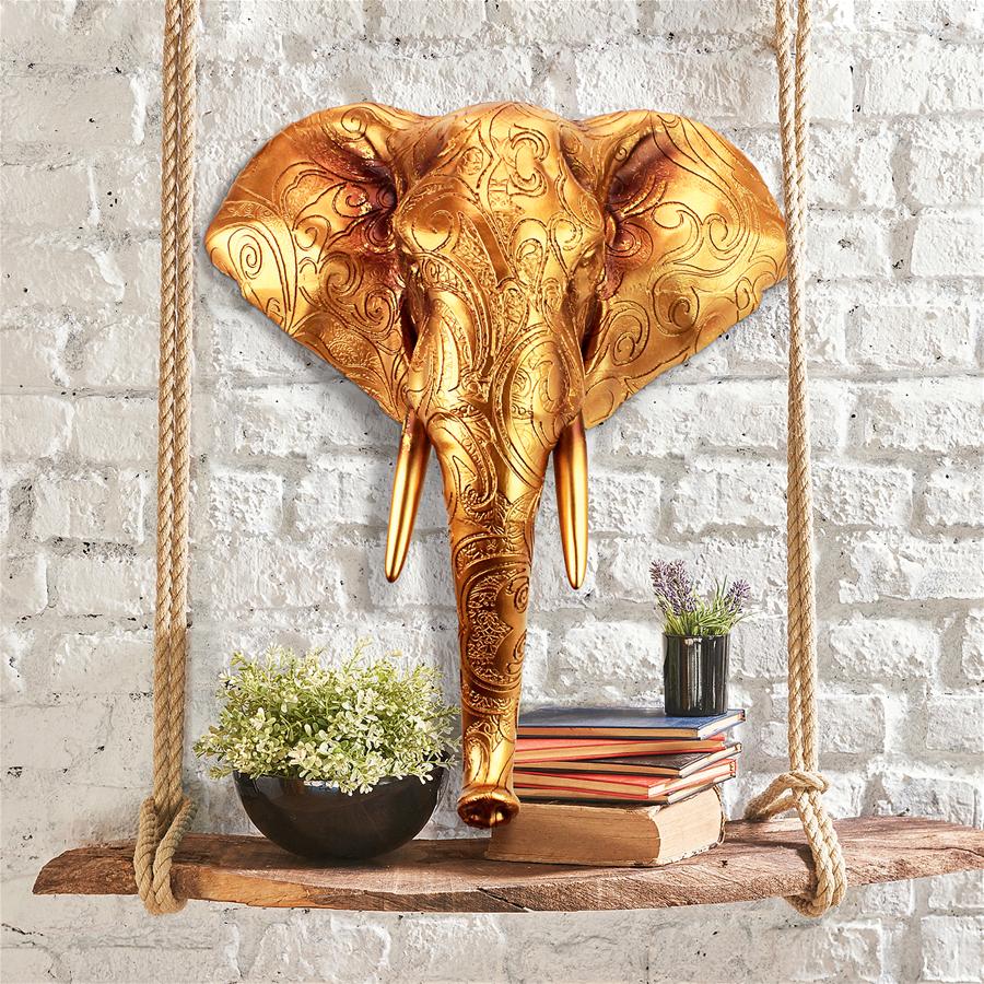 Good Fortune Golden Mandala Elephant Wall Sculpture