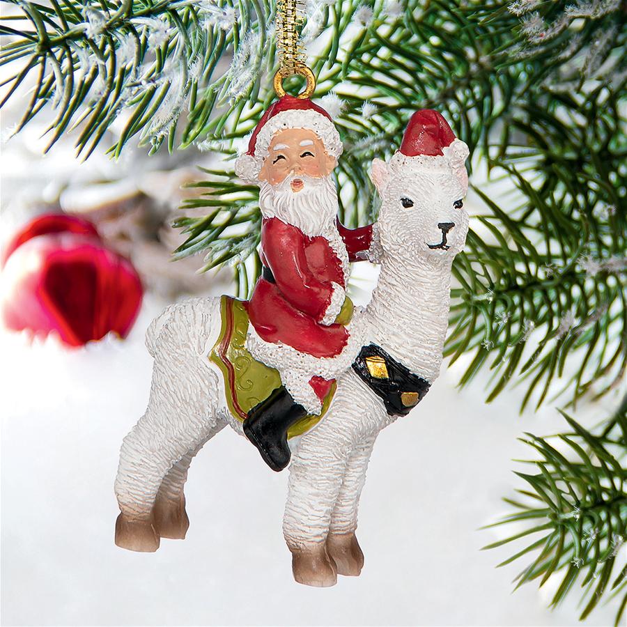 Santa's New Xmas Ride Llama Holiday Ornament: Each