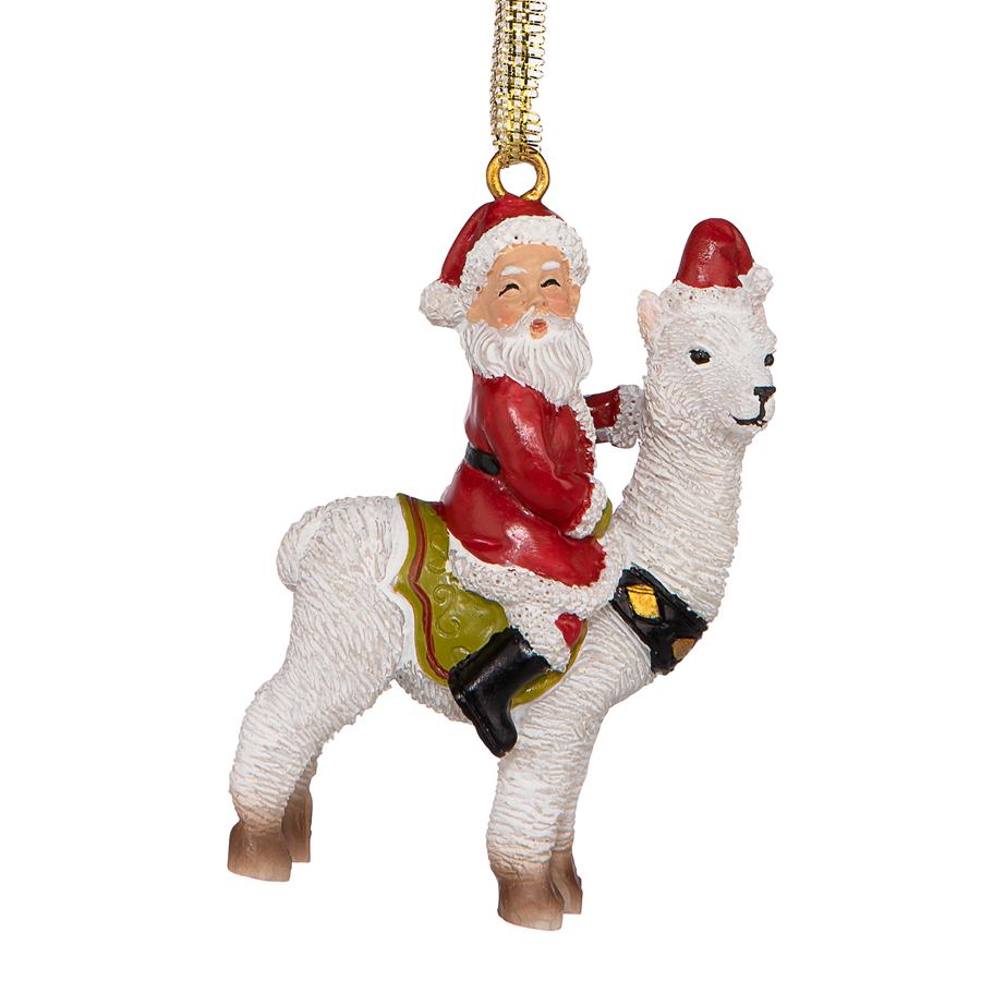 Santa's New Xmas Ride Llama Holiday Ornament: Each