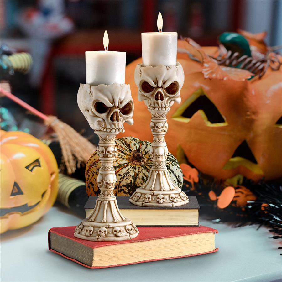 Skullduggery Skull and Sculptural Candlesticks: Set of Two