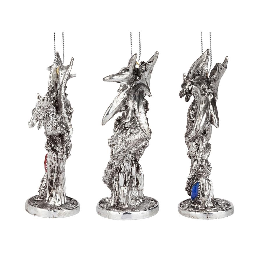 Three Dragons of the Amesbury Holiday Gemstone Ornament Set