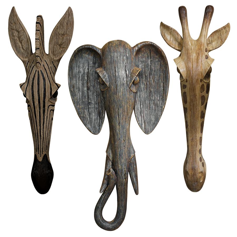 Animal Masks of the Savannah Wall Sculptures: Set of Three