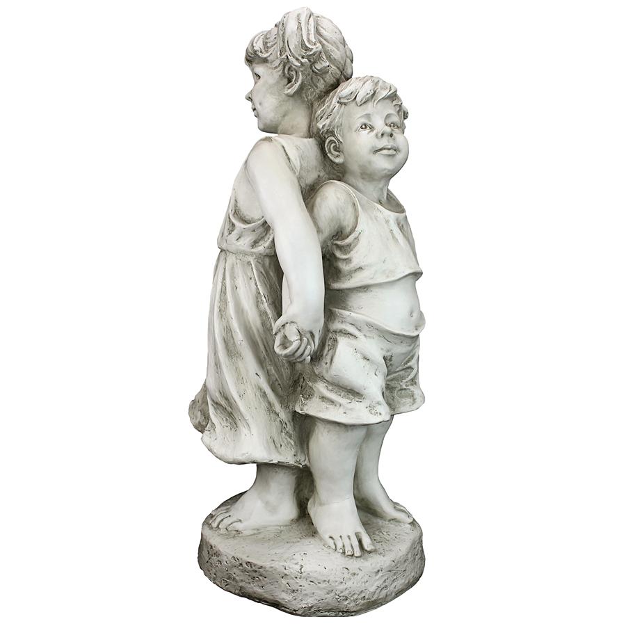 Back to Back Brother and Sister Garden Children Statue