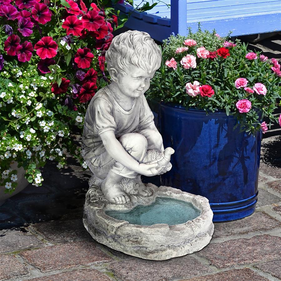 Tommy at the Turtle Pond Little Boy Birdbath Statue