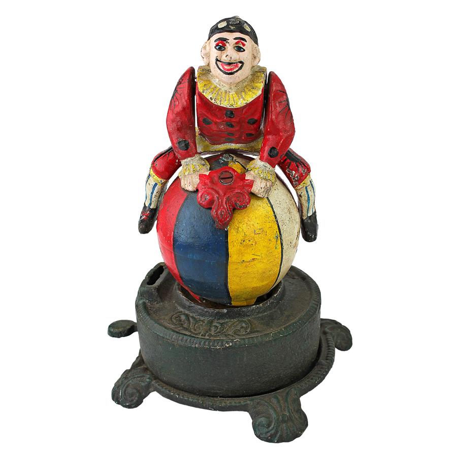 Spinning Acrobat Clown on Globe Authentic Iron Mechanical Bank
