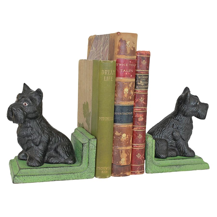 Sitting Scotty Dog Cast Iron Sculptural Bookend Pair