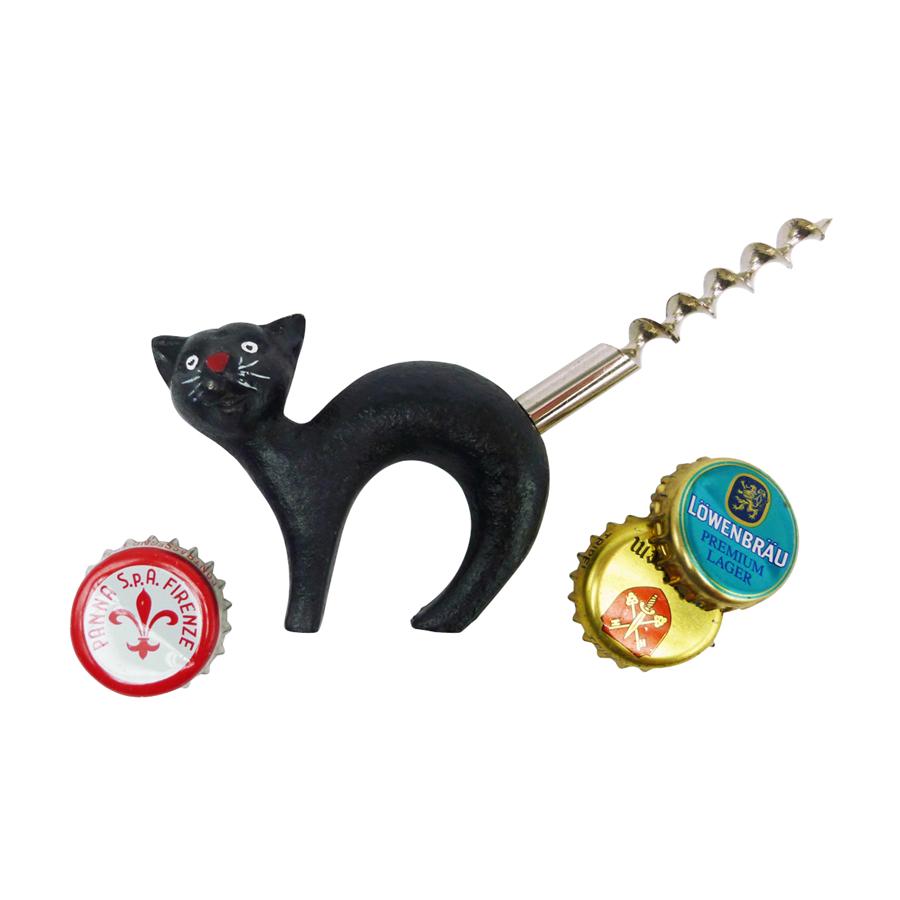 Black Cat Bottle Opener with Corkscrew Tail