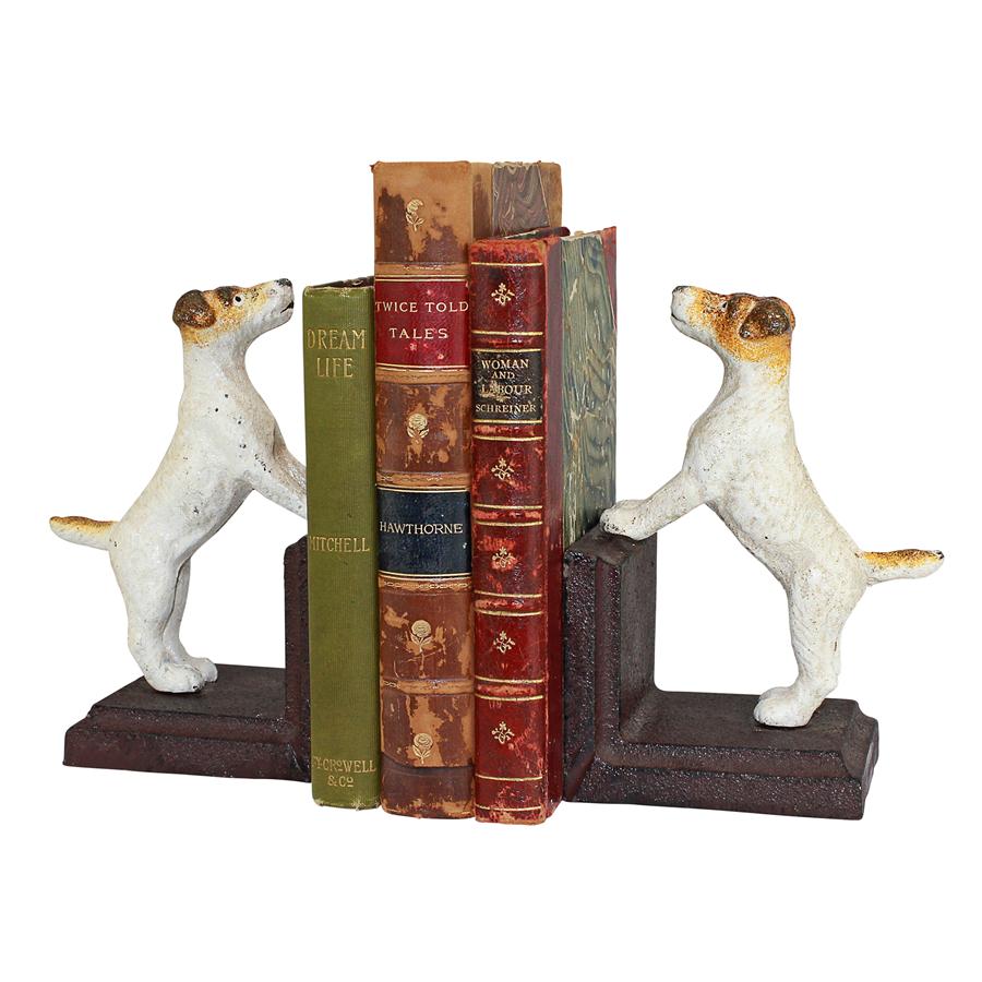 Jack Russell Terrier Dog Cast Iron Sculptural Dog Bookend Pair