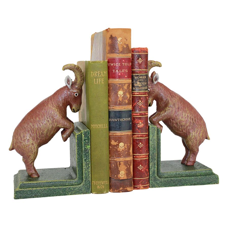 Billy Goat Cast Iron Sculptural Bookend Pair