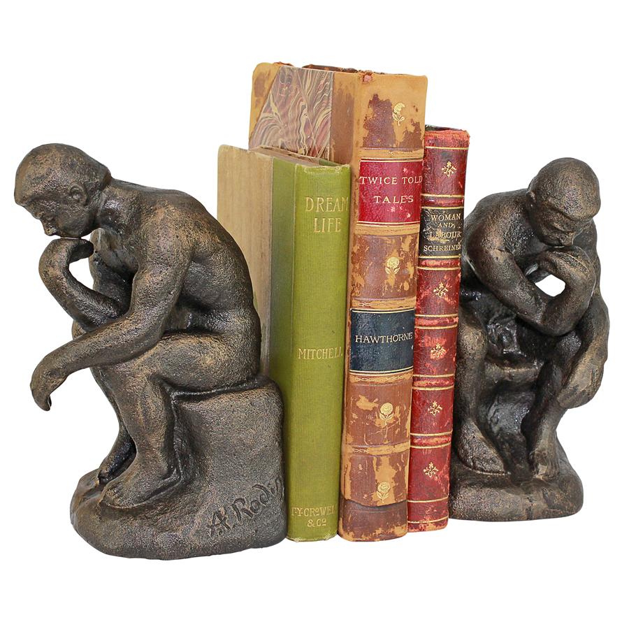 Rodin's Thinker Cast Iron Sculptural Bookend Pair