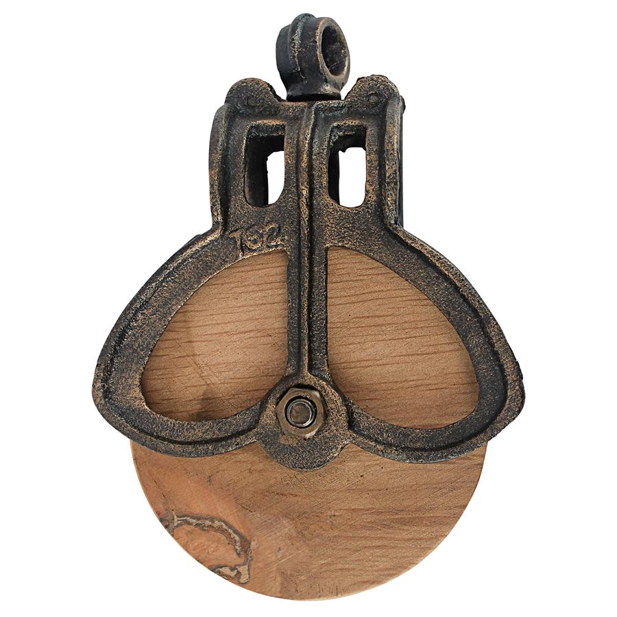 Vintage-Style Cast Iron and Wood Wheel Farm Pulley: Medium