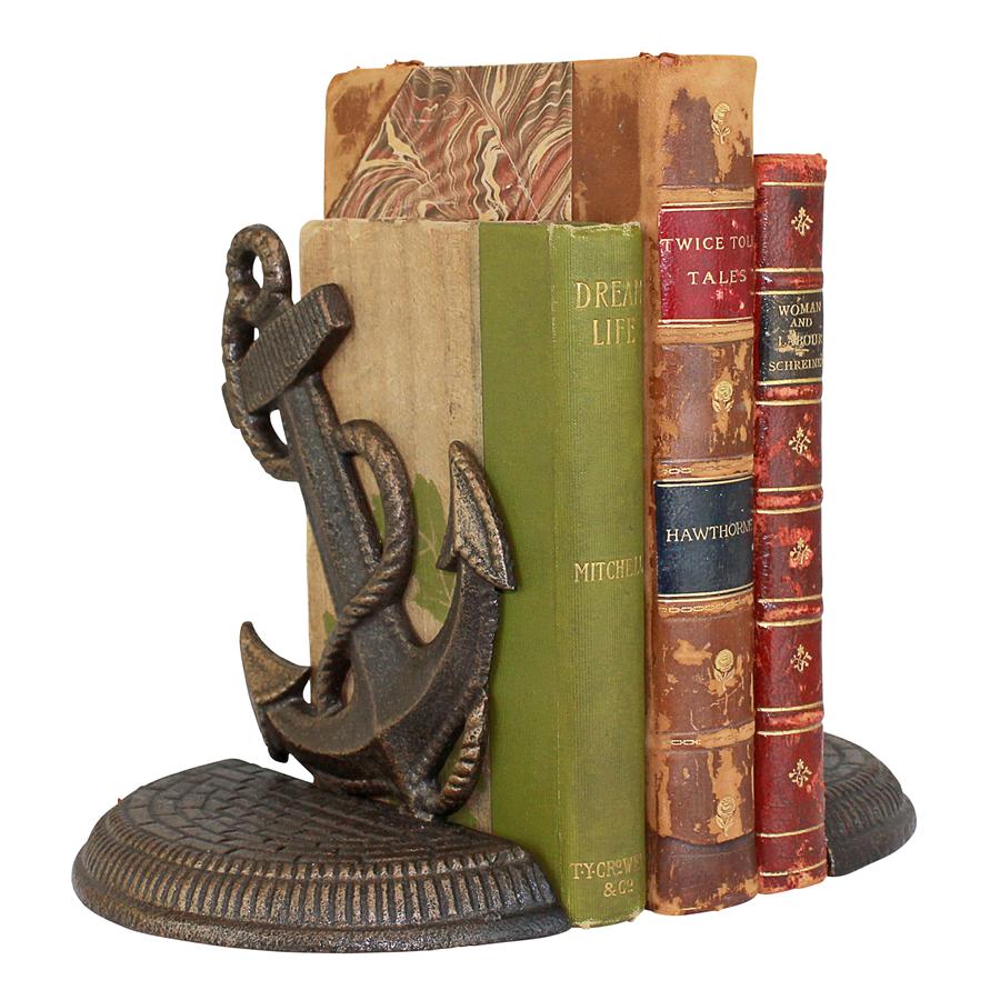 Maritime Anchor Cast Iron Sculptural Bookend Pair