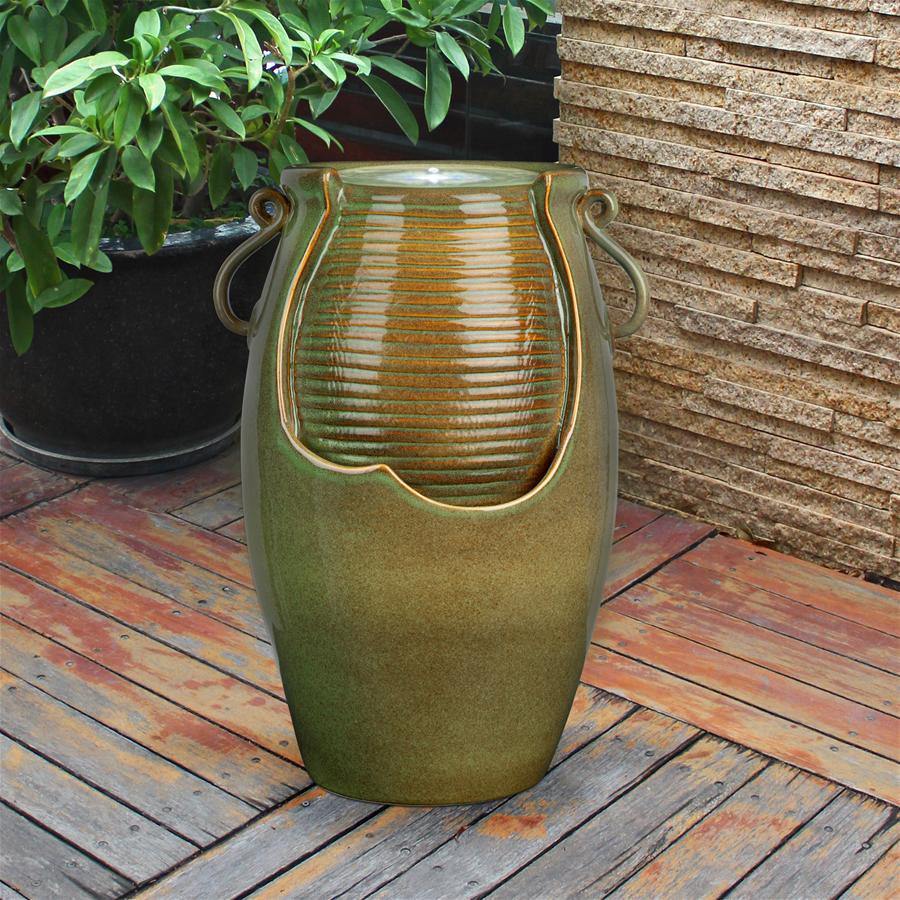 Ceramic Rippling Jar Garden Fountain