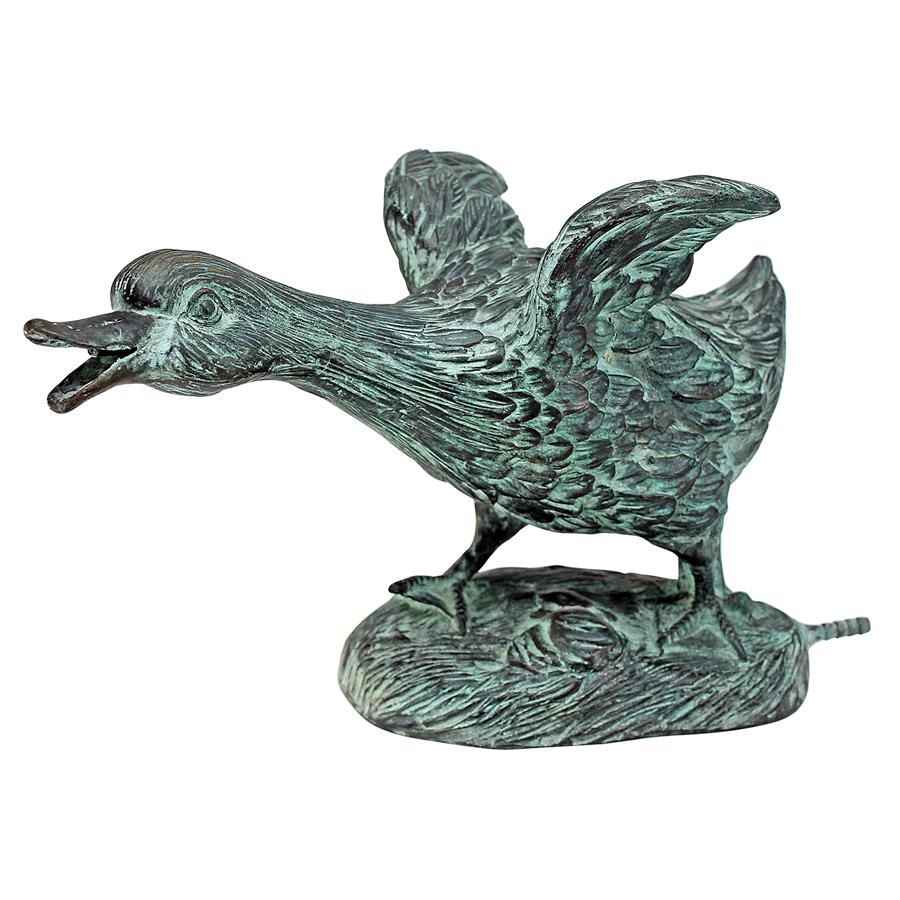 Lindell Pond Ducks Cast Bronze Spitting Garden Statue: Running Duck