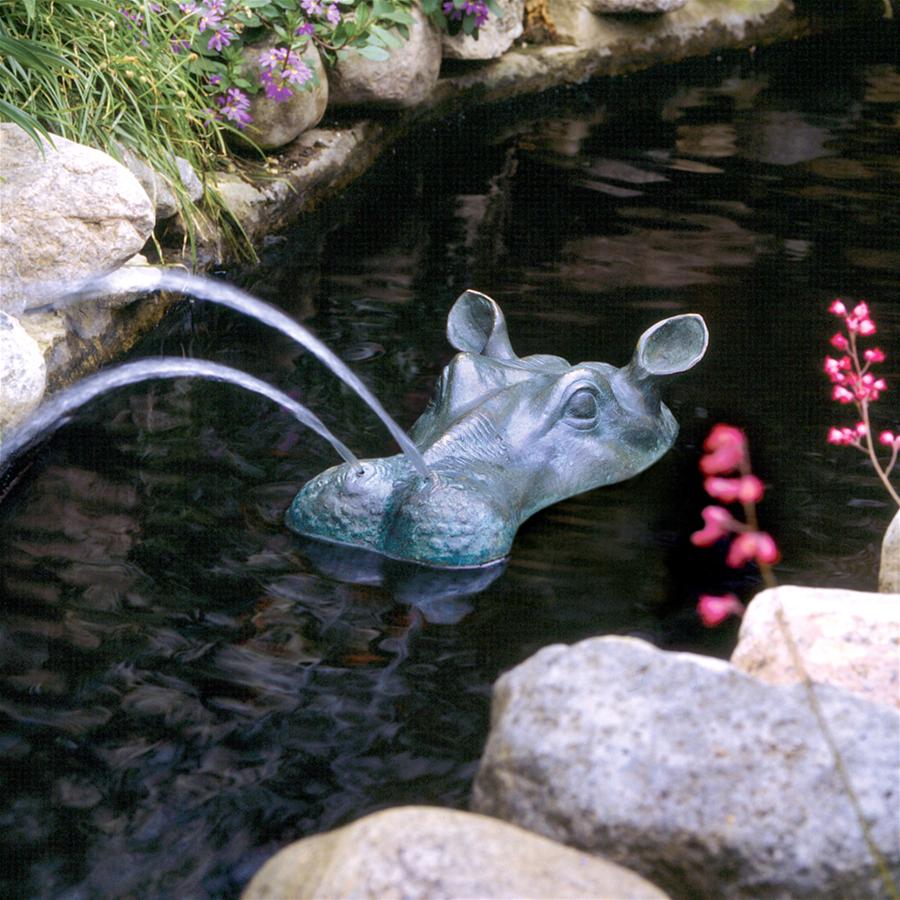 Spitting Hippo Head Cast Bronze Garden Statue