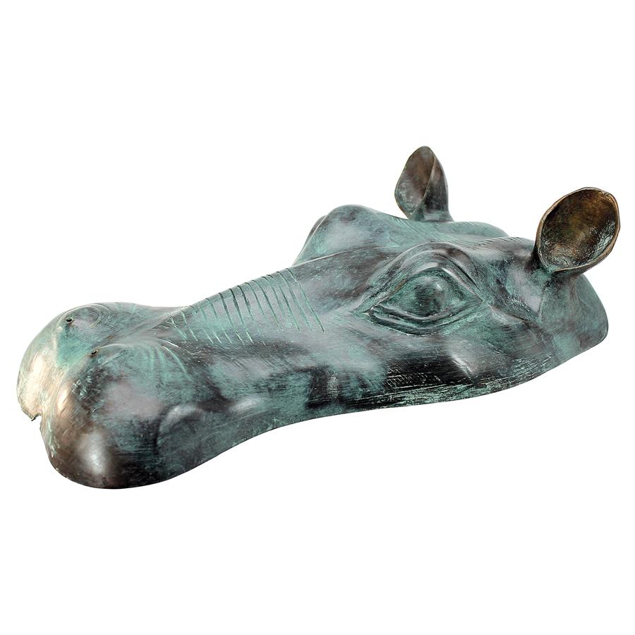 Spitting Hippo Head Cast Bronze Garden Statue