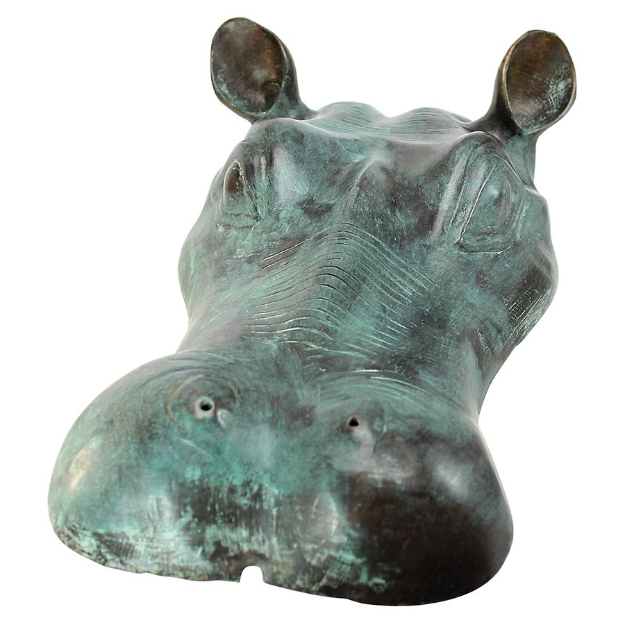 Spitting Hippo Head Cast Bronze Garden Statue