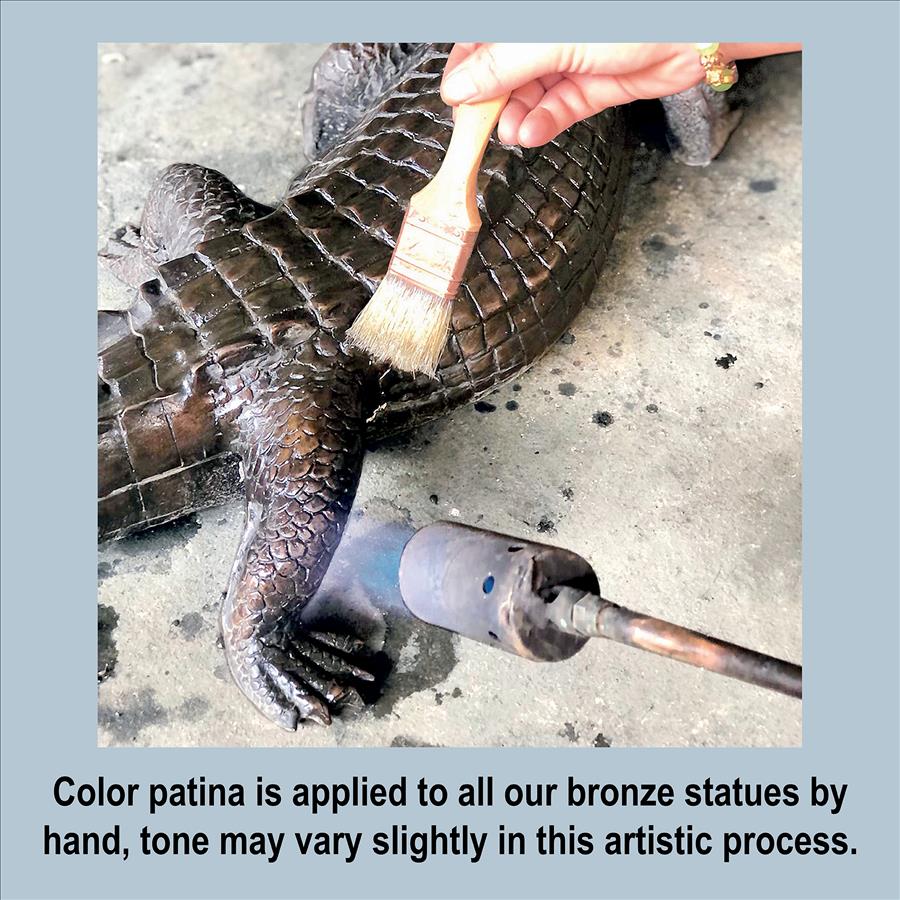 Gator on the Prowl: Spitting Bronze Alligator Garden Statue