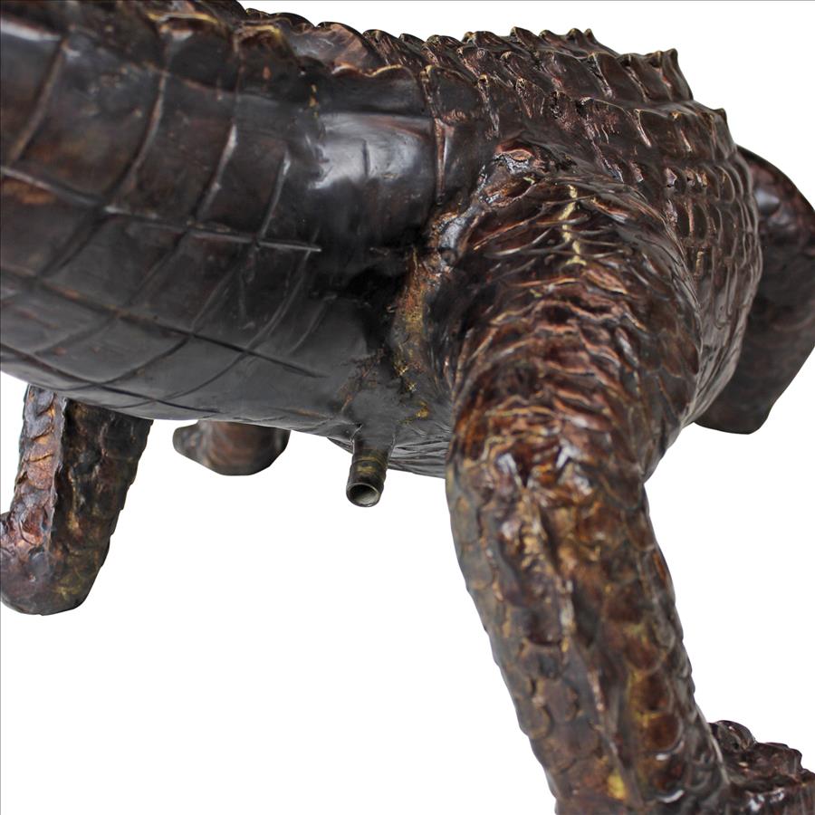 Gator on the Prowl: Spitting Bronze Alligator Garden Statue