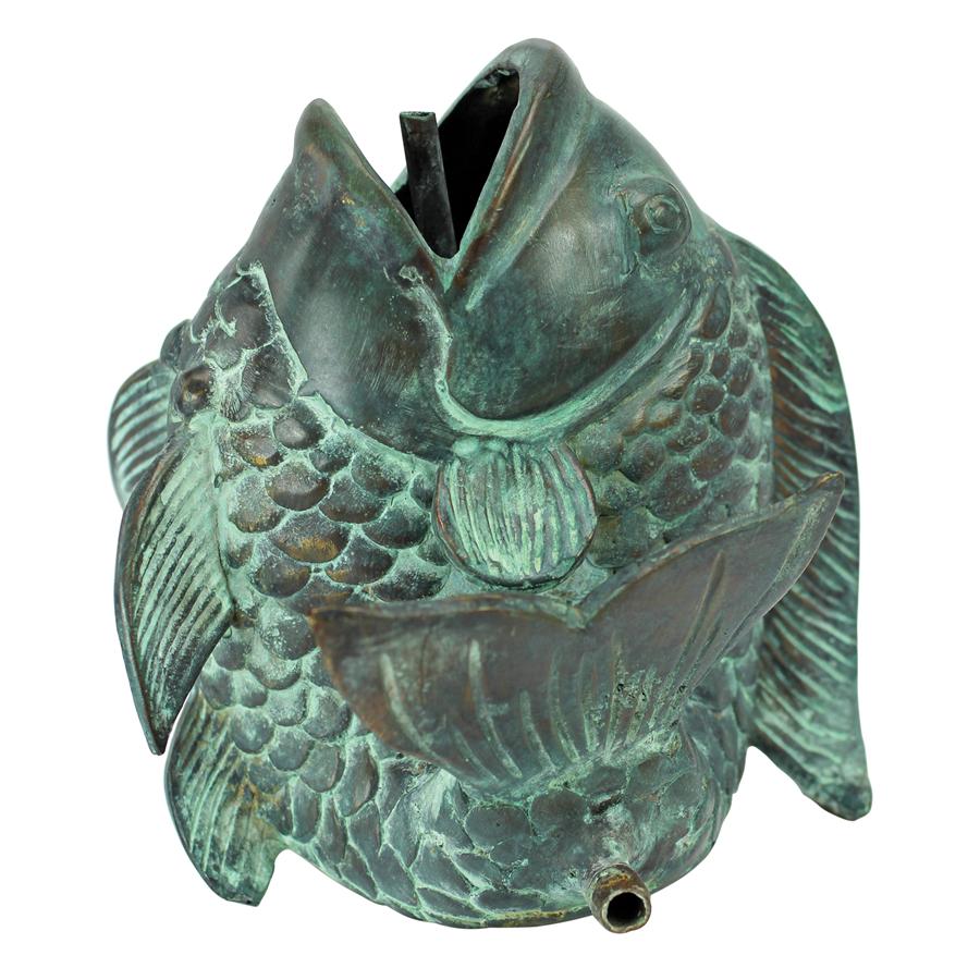 Dancing Asian Fish Bronze Spitting Garden Statue: Small