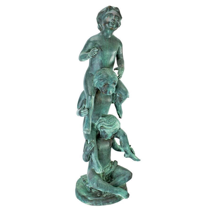 Child's Play Stacked Children Spitting Cast Bronze Statue: Medium