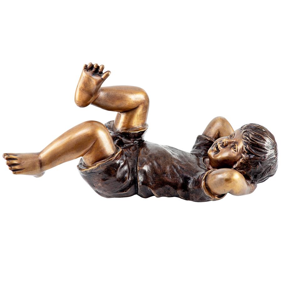 Lazy Days, Resting Boy Cast Bronze Piped Garden Statue