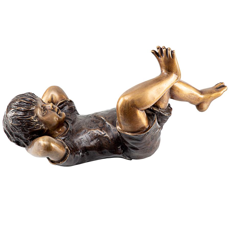 Lazy Days, Resting Boy Cast Bronze Piped Garden Statue