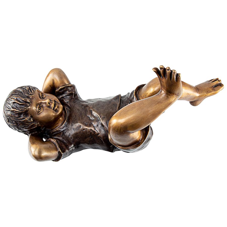 Lazy Days, Resting Boy Cast Bronze Piped Garden Statue