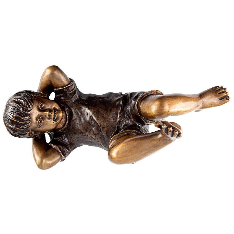 Lazy Days, Resting Boy Cast Bronze Piped Garden Statue