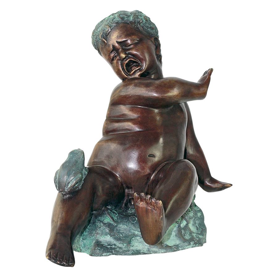 Child's Splashy Surprise: Spitting Frog Cast Bronze Garden Statue