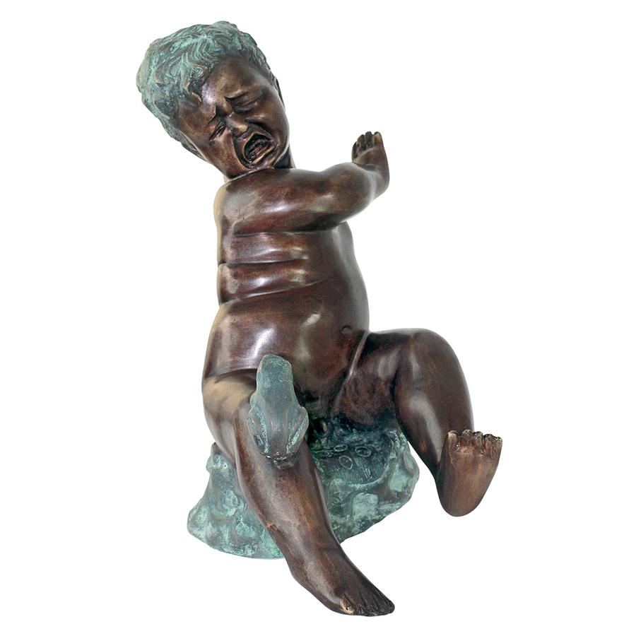 Child's Splashy Surprise: Spitting Frog Cast Bronze Garden Statue