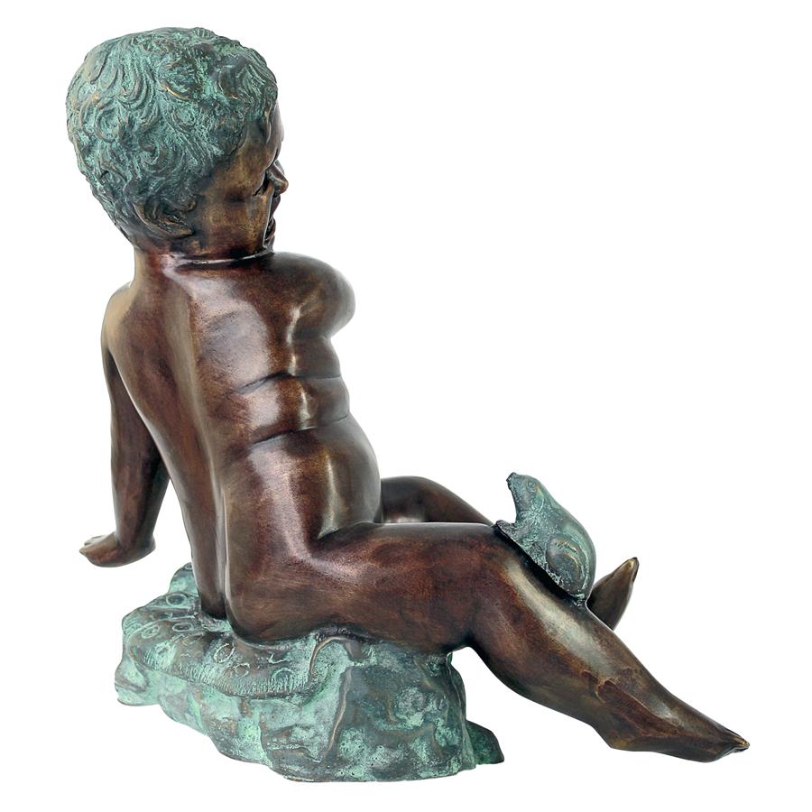 Child's Splashy Surprise: Spitting Frog Cast Bronze Garden Statue