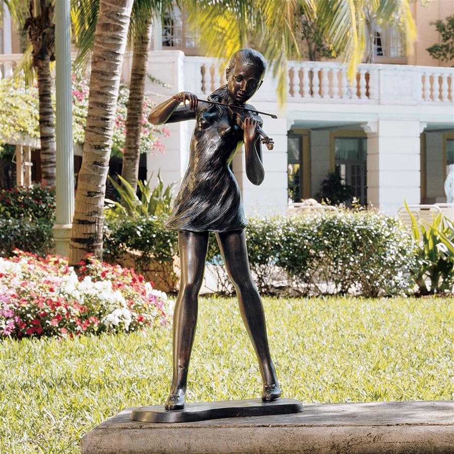 The Young Violinist Cast Bronze Garden Statue: Estate
