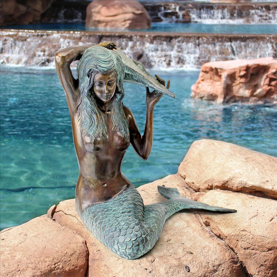 Mermaid of the Isle of Capri Piped Bronze Garden Statue: Medium
