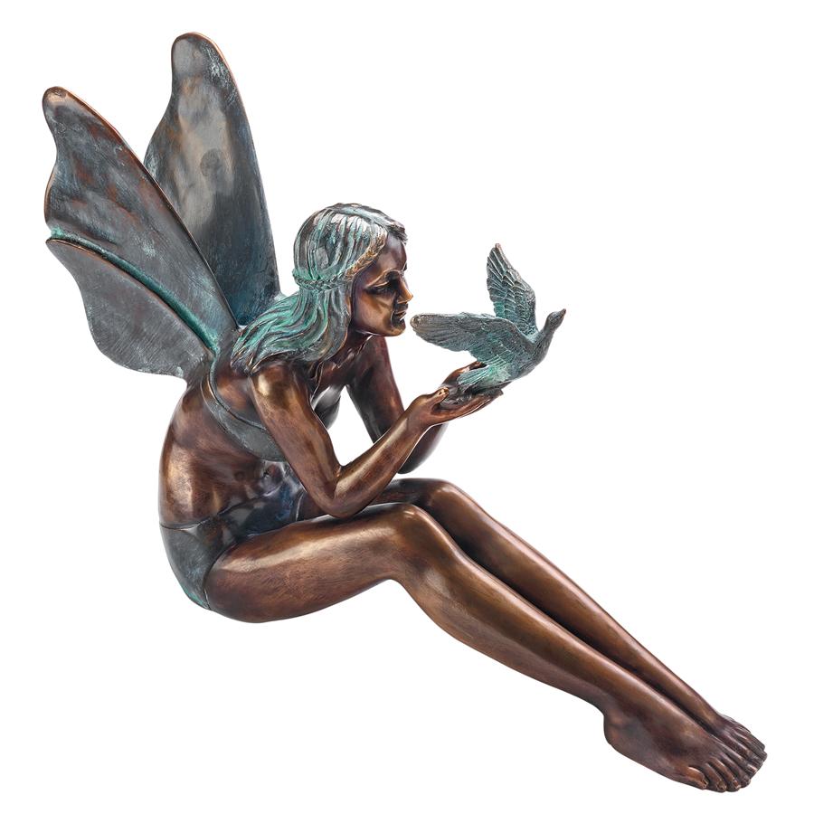 Bird Fairy Cast Bronze Garden Statue: Large