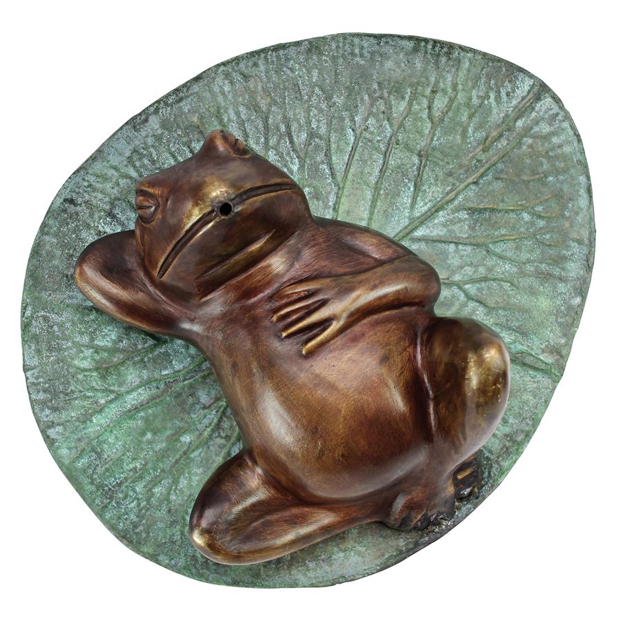 Spitting Frog on Lily Pad Bronze Garden Statue