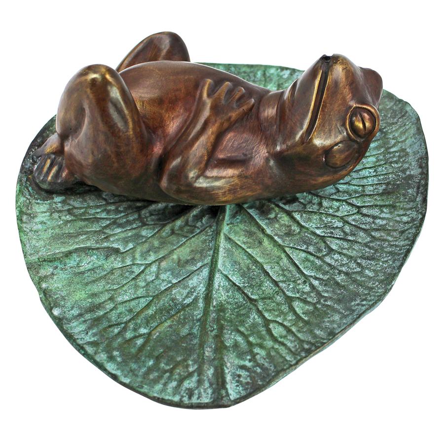 Spitting Frog on Lily Pad Bronze Garden Statue