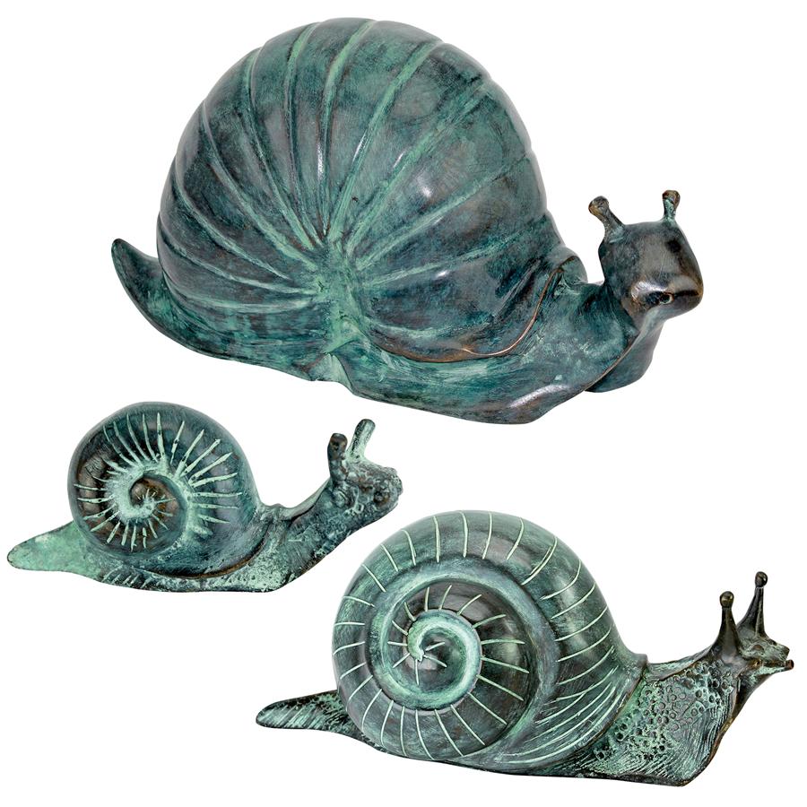 Land Snails Cast Bronze Garden Statues: Set of Three