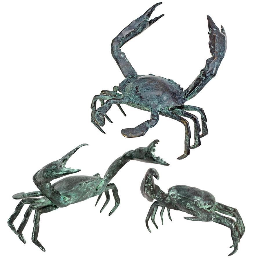 Crab Cast Bronze Garden Statues: Set of Three