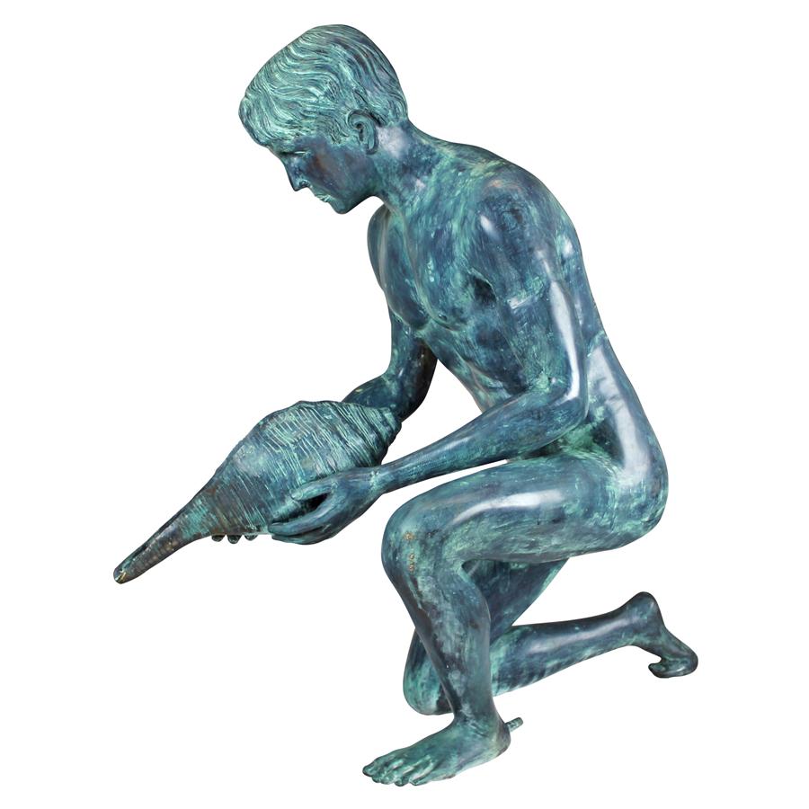 Man with Shell Cast Bronze Piped Garden Statue