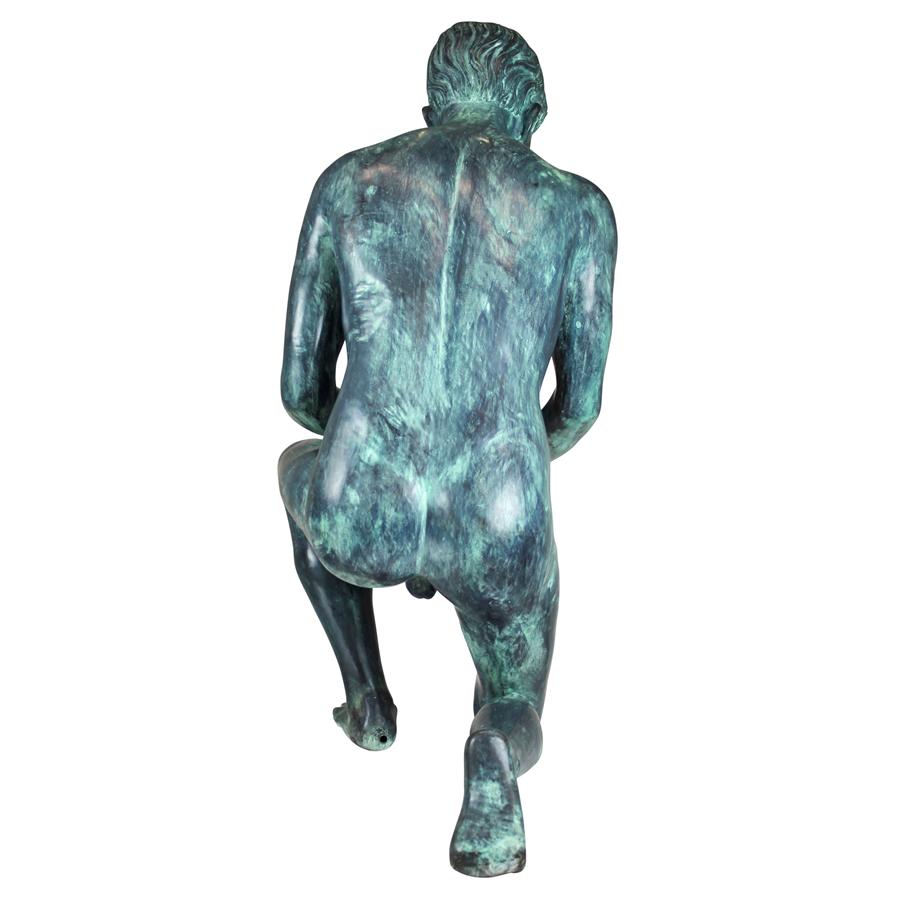 Man with Shell Cast Bronze Piped Garden Statue