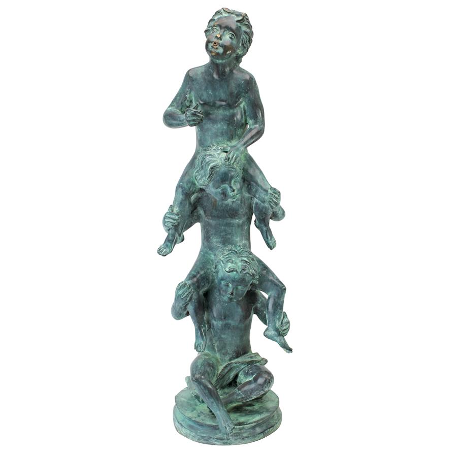 Child's Play Stacked Children Spitting Bronze Statue: Large
