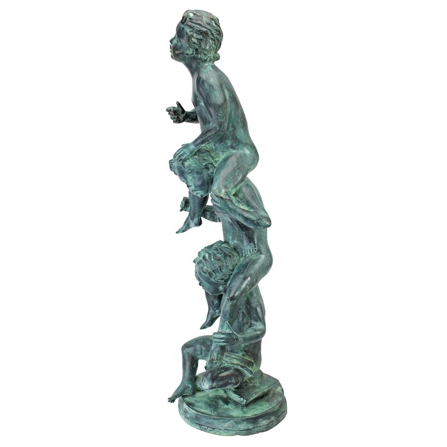 Child's Play Stacked Children Spitting Bronze Statue: Large