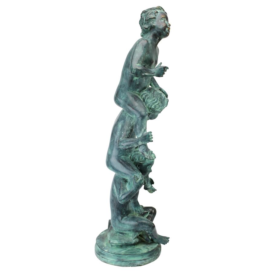 Child's Play Stacked Children Spitting Bronze Statue: Large