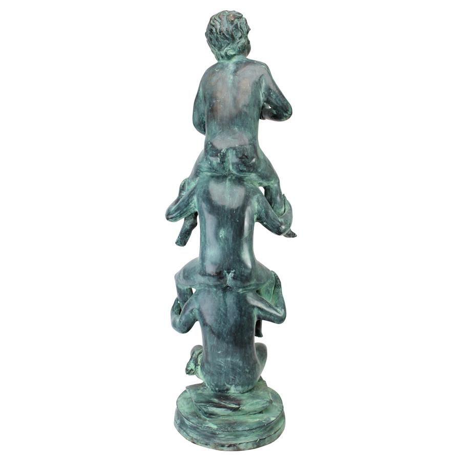 Child's Play Stacked Children Spitting Bronze Statue: Large