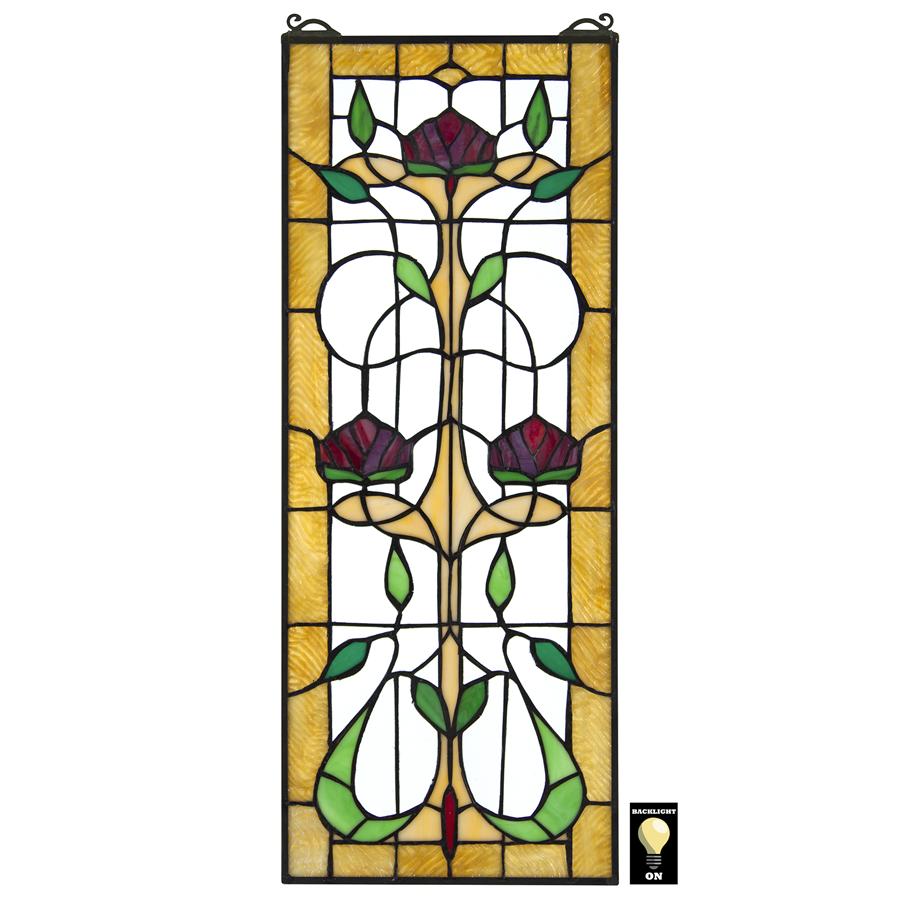 Ruskin Rose Three Flower Tiffany-Style Stained Glass Window